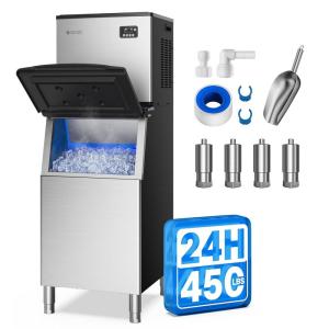 imageecozy 22 Commercial Ice Maker Machine 450 LBS in 24 H Modular Ice Machine with 250 LBS Storage Air Cooled Industrial Ice Cube Machine ETL ampamp DOE Ice Ready in 14 Mins for BarCafeBusinessSilver