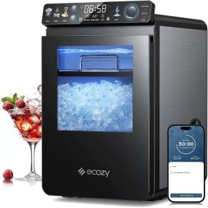 imageecozy Smart Nugget Ice Maker Countertop Portable Pebble Ice Machine with Voice Control 34lbs24H Soft Chewable Ice SelfCleaning Pellet Ice Maker with APP WiFi for Kitchen Party Stainless SteelSilver