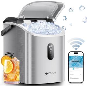 imageecozy Smart Nugget Ice Maker Countertop Portable Pebble Ice Machine with Voice Control 34lbs24H Soft Chewable Ice SelfCleaning Pellet Ice Maker with APP WiFi for Kitchen Party Stainless SteelStainless Steel