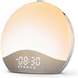 imageecozy Sunrise Alarm Clock White Noise Sound Machine Upgraded Backlit Buttons for Bedrooms 26 Soothing Sounds 17 Night Lights Bluetooth Speaker Wake Up Sunlight for Heavy Sleepers Adults KidsGrey  White
