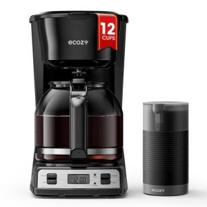 imageecozy 12Cup Drip Coffee Maker with Electric Coffee Grinder Combos Programmable Coffee Machine with Washable Basket Filter Auto Shutoff Function No Drip Pause amp Pour Brezzano DuoSet