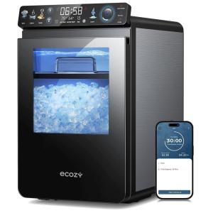 imageecozy Nugget Ice Maker Countertop First FullColor Smart Panel 44 lbs24H Ice Machine with APP amp Voice Control DoubleLayer Insulation PullOut Water Tank Soft Pebble Chewable Ice SelfCleaningSilver