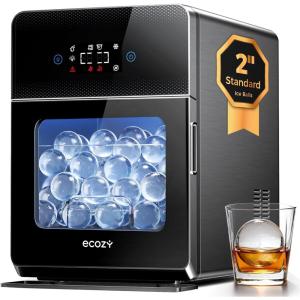 imageecozy 2 Ice Ball Maker CountertopClear Sphere Ice Maker Machine with CrystalFlux Technology 4 pcs in 40 Mins 144 pcsDay Enhanced Insulation Auto Water Supply SelfCleaning for Whiskey