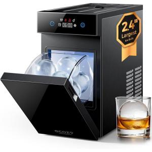imageecozy 24 Clear Ice Ball Maker Countertop with CrystalFlux Technology Minimal Footprint Sphere Ice Maker with 8H Timer 1 pcs in 40 Mins 32 pcsDay SelfCleaning for Home Bar Whiskey amp BourbonSolid Black
